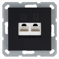 Розетка компьютерная 2-м RJ45 IP20 кат. 5E механизм черн. матов. soft touch Jasmart G6106PB