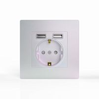 Розетка 1-м СП Pixel IP20 с заземл. с 2-мя заряд. устр. USB тип A+A механизм перламутр. TOKOV ELECTR