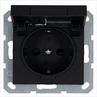 Розетка 1-м Shuko 16А IP20 с заземл. защ. шторки с крышкой механизм черн. матов. soft touch Jasmart