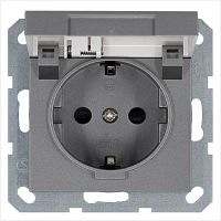 Розетка 1-м Shuko 16А IP20 с заземл. защ. шторки с крышкой механизм алюм. Jasmart G5505S